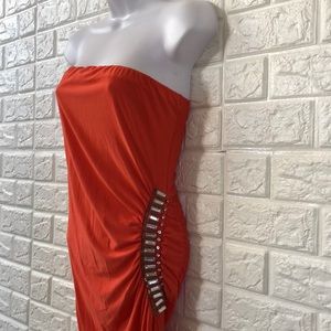 Sapa coral jeweled ruched strapless‎ tube mini